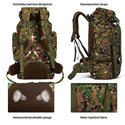 W WINTMING 70L Hiking Backpack with Molle System | Jungle Camouflage, Unisex-Adult thumbnail 3