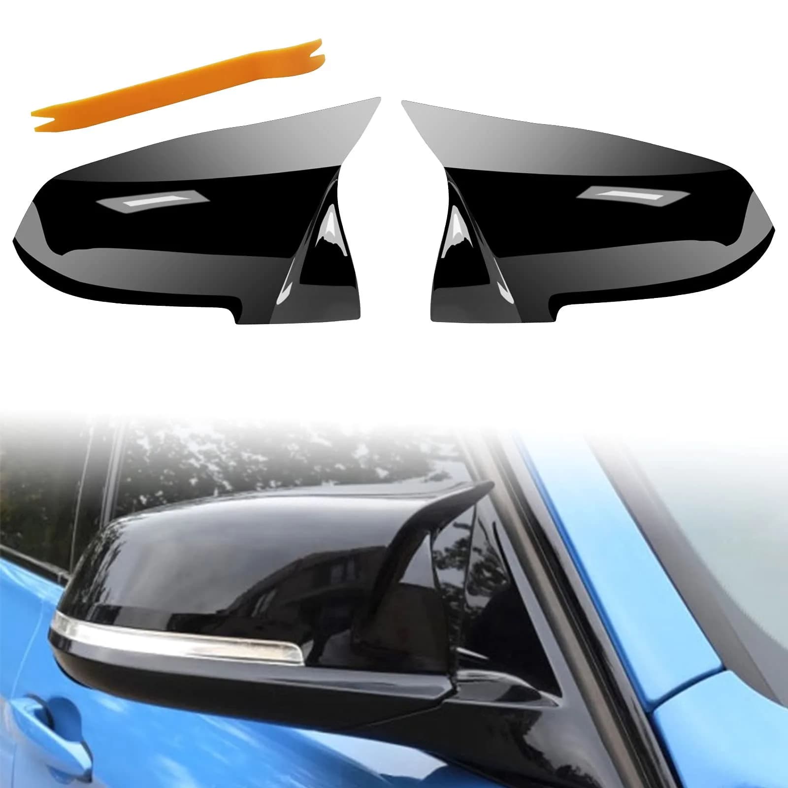 TEANTECH Glossy Black Replacement Mirror Covers Pair for BMW F20-F87 M2 X1 E84 | 29cm x 16.5cm (11.4" x 6.5")