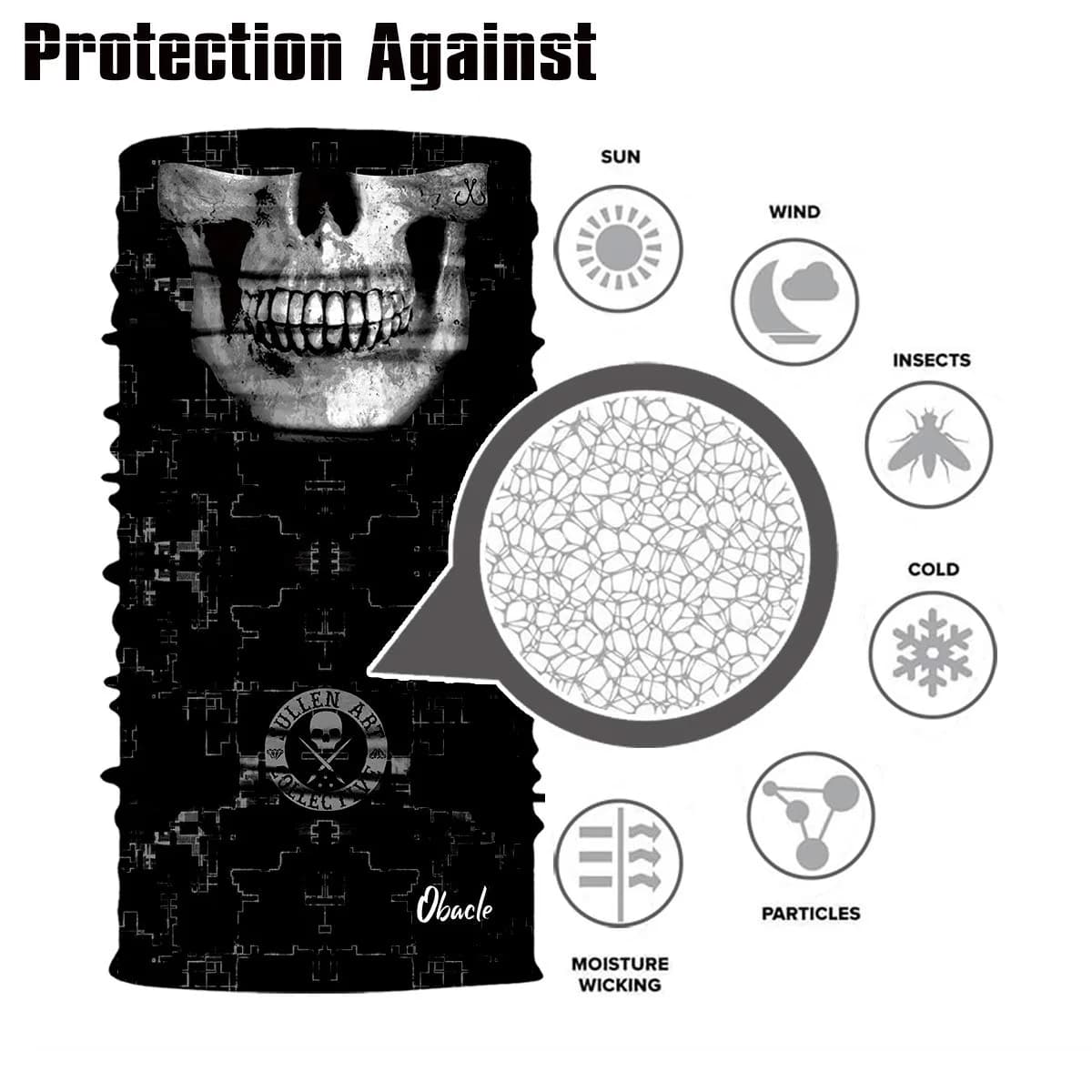 Obacle Skull Face Mask Thin Skeleton Mask 25cm (9.8in) x 50cm (19.7in) | UV Protection for Riding - view 8