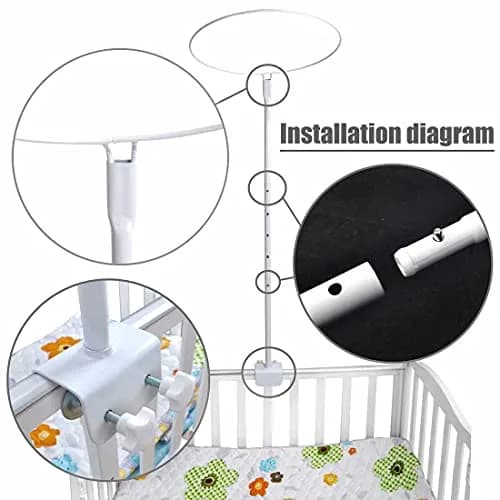 HanYun Baby Bed Canopy with Adjustable Clip-on Stand, White Polyester Mesh, 139.7 cm (55 in) Height | Breathable See-Through Netting for Cribs & Cots thumbnail 4