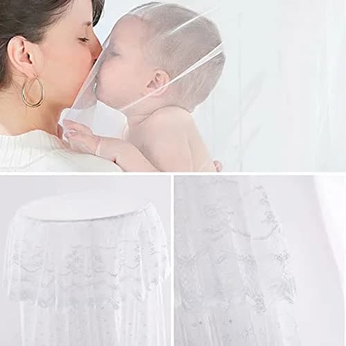 HanYun Baby Bed Canopy with Adjustable Clip-on Stand, White Polyester Mesh, 139.7 cm (55 in) Height | Breathable See-Through Netting for Cribs & Cots thumbnail 5