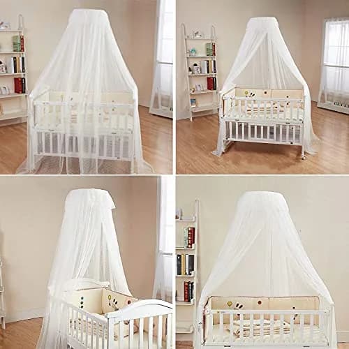 HanYun Baby Bed Canopy with Adjustable Clip-on Stand, White Polyester Mesh, 139.7 cm (55 in) Height | Breathable See-Through Netting for Cribs & Cots thumbnail 6
