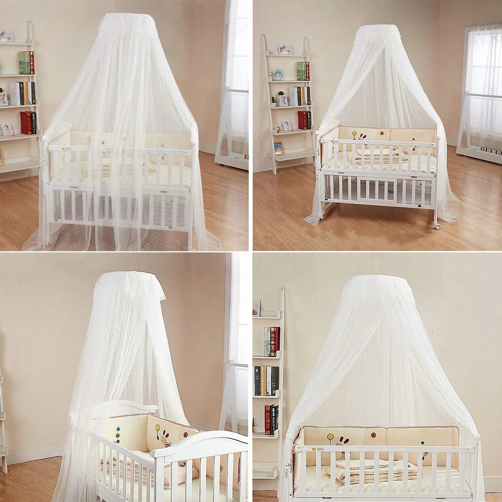 HanYun Baby Bed Canopy with Adjustable Clip-on Stand, White Polyester Mesh, 139.7 cm (55 in) Height | Breathable See-Through Netting for Cribs & Cots - view 6
