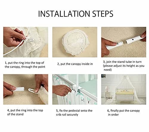 HanYun Baby Bed Canopy with Adjustable Clip-on Stand, White Polyester Mesh, 139.7 cm (55 in) Height | Breathable See-Through Netting for Cribs & Cots thumbnail 7
