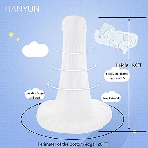 HanYun Baby Bed Canopy with Adjustable Clip-on Stand, White Polyester Mesh, 139.7 cm (55 in) Height | Breathable See-Through Netting for Cribs & Cots thumbnail 2