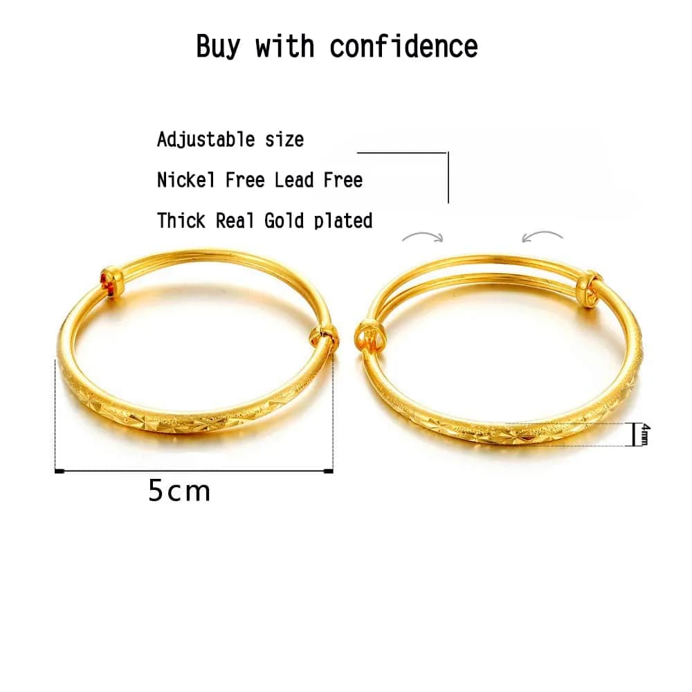 Ethlyn 18K Gold Plated Stars Kids Lucky Bangles (2-Pack, 5cm Inner Diameter) | Adjustable Fit for Ages 3+ - view 3