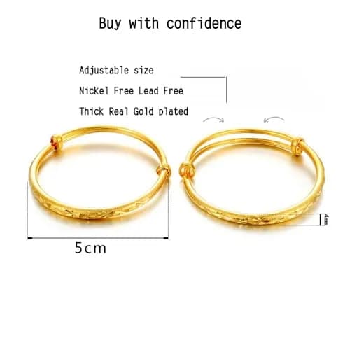 Ethlyn 18K Gold Plated Stars Kids Lucky Bangles (2-Pack, 5cm Inner Diameter) | Adjustable Fit for Ages 3+ thumbnail 3