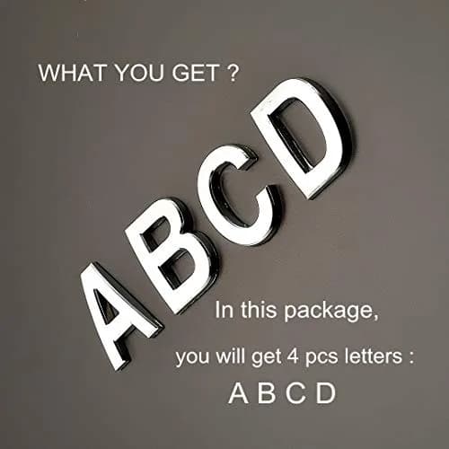 HopeWan Silver ABS Mailbox Letters A B C D, 7cm (2.75") High, 4-Pack | Waterproof & Durable 3D Chrome-Plated Signage thumbnail 3