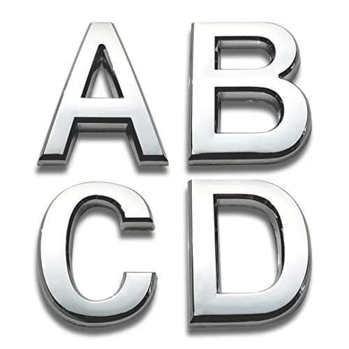 HopeWan Silver ABS Mailbox Letters A B C D, 7cm (2.75") High, 4-Pack | Waterproof & Durable 3D Chrome-Plated Signage - main product image