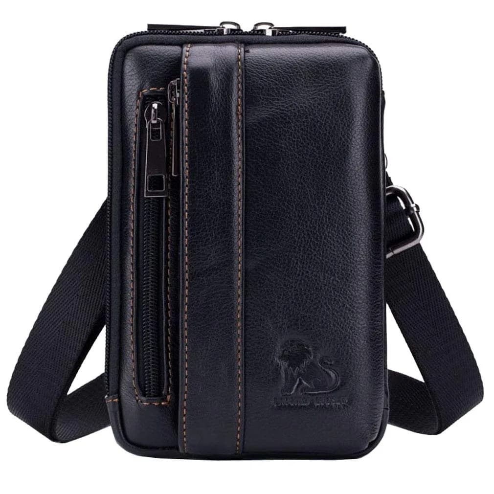 Hebetag Genuine Leather Phone Belt Holster Waist Case Bag 19cm (7.48") | Horizontal & Vertical Carry — #22black