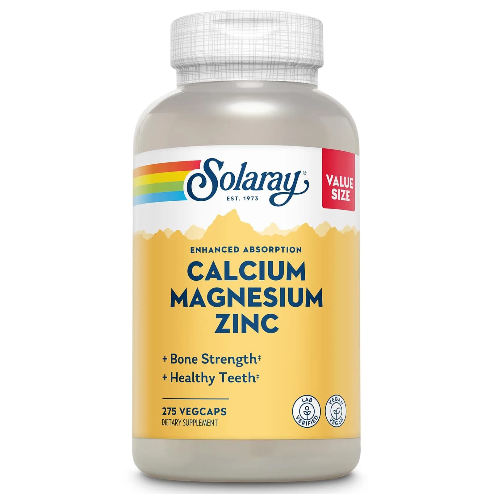 SOLARAY Calcium Magnesium Zinc, 275 VegCaps | Supports Bone & Immune Health, Vegan — Capsule
