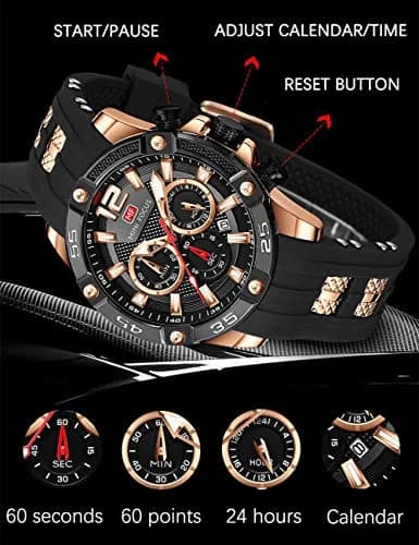 MF MINI FOCUS Men's Chronograph Watch 47mm (1.85") | Japanese Quartz Movement, Water Resistant 30M, Silicone Strap thumbnail 5