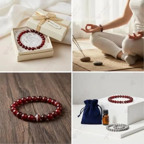 Arihant Gems & Jewels Brown Chalcedony Gemstone Bracelet 19 cm (7.5 in) | Handmade Natural Stone for Men & Women thumbnail 6