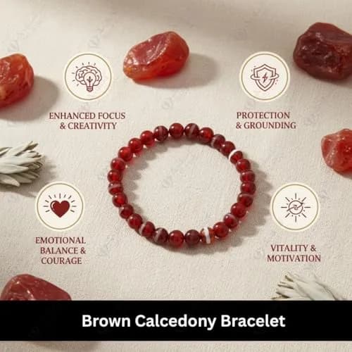Arihant Gems & Jewels Brown Chalcedony Gemstone Bracelet 19 cm (7.5 in) | Handmade Natural Stone for Men & Women thumbnail 3
