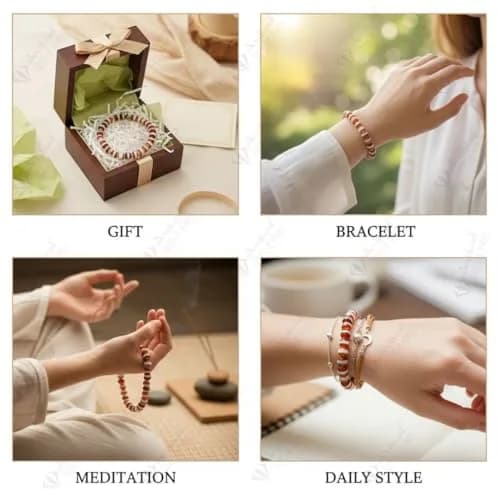 Arihant Gems & Jewels Brown White Chalcedony Gemstone Stretch Bracelet 19 cm (7.5 inches) | Handmade Natural Stone Healing Energy thumbnail 6