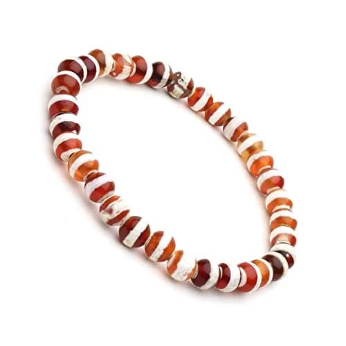 Arihant Gems & Jewels Brown White Chalcedony Gemstone Stretch Bracelet 19 cm (7.5 inches) | Handmade Natural Stone Healing Energy thumbnail 1