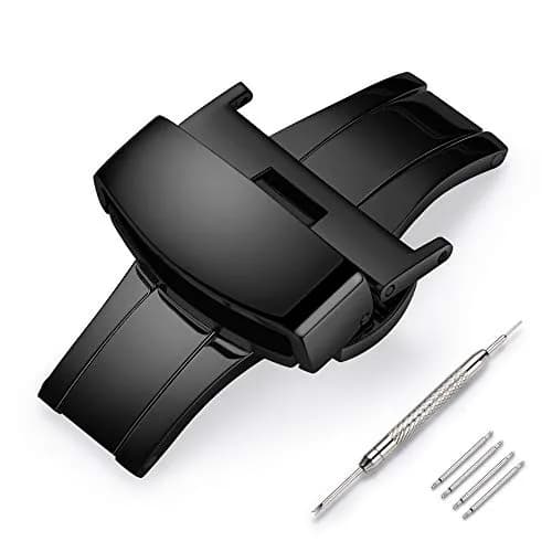 TEXNEWS Stainless Steel Deployment Clasp for Leather Watch Bands - 14mm to 22mm Widths | Polished Finish thumbnail 1
