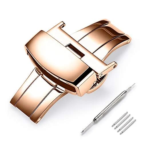 TEXNEWS Stainless Steel Deployment Clasp Watch Band Buckle 14mm-22mm | Silver/Gold/Black/Rose Gold thumbnail 1
