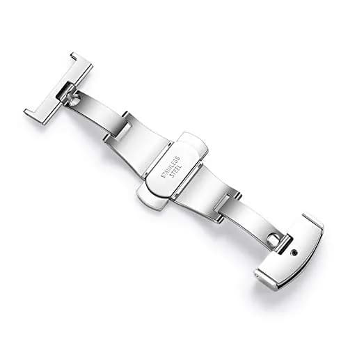 TEXNEWS Stainless Steel Deployment Clasp for Leather Watch Bands 18mm (0.71 in) | Polished Silver Buckle for Men thumbnail 4