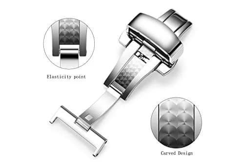 TEXNEWS Stainless Steel Deployment Clasp for Leather Watch Bands 18mm (0.71 in) | Polished Silver Buckle for Men thumbnail 5