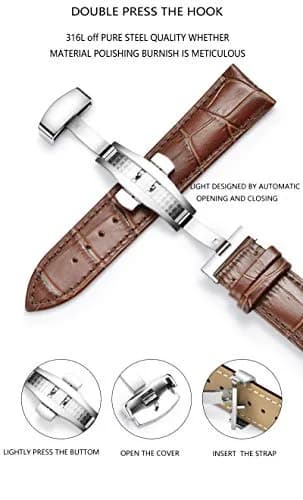 TEXNEWS Stainless Steel Deployment Clasp for Leather Watch Bands 18mm (0.71 in) | Polished Silver Buckle for Men thumbnail 6