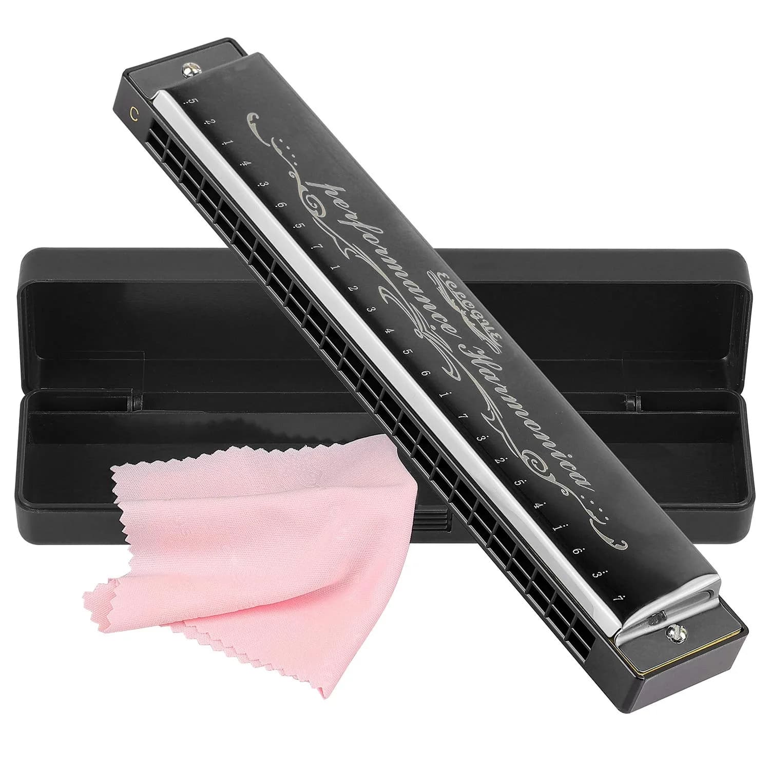 EastyGold Harmonica Mouthorgan 24 Hole C Key | Polyphonic Diatonic Instrument for Blues & Jazz — black