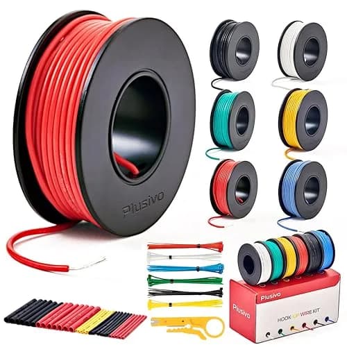 Plusivo 22 AWG Stranded Wire Kit – Silicone Coated Copper Wires 23ft/7m Each Spool, 6 Colors | Electrical Jumper Wire Hook Up Wire Kit thumbnail 1
