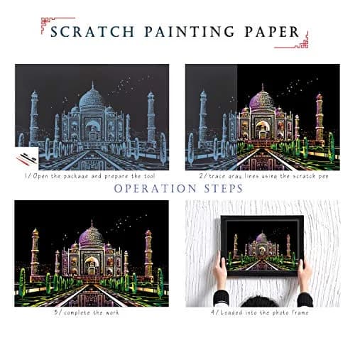 Boteen Scratch Rainbow Painting Art Paper Set with 4 Tools, 40.5cm x 28.5cm (16''x11'') | Creative Gift for Adults thumbnail 3