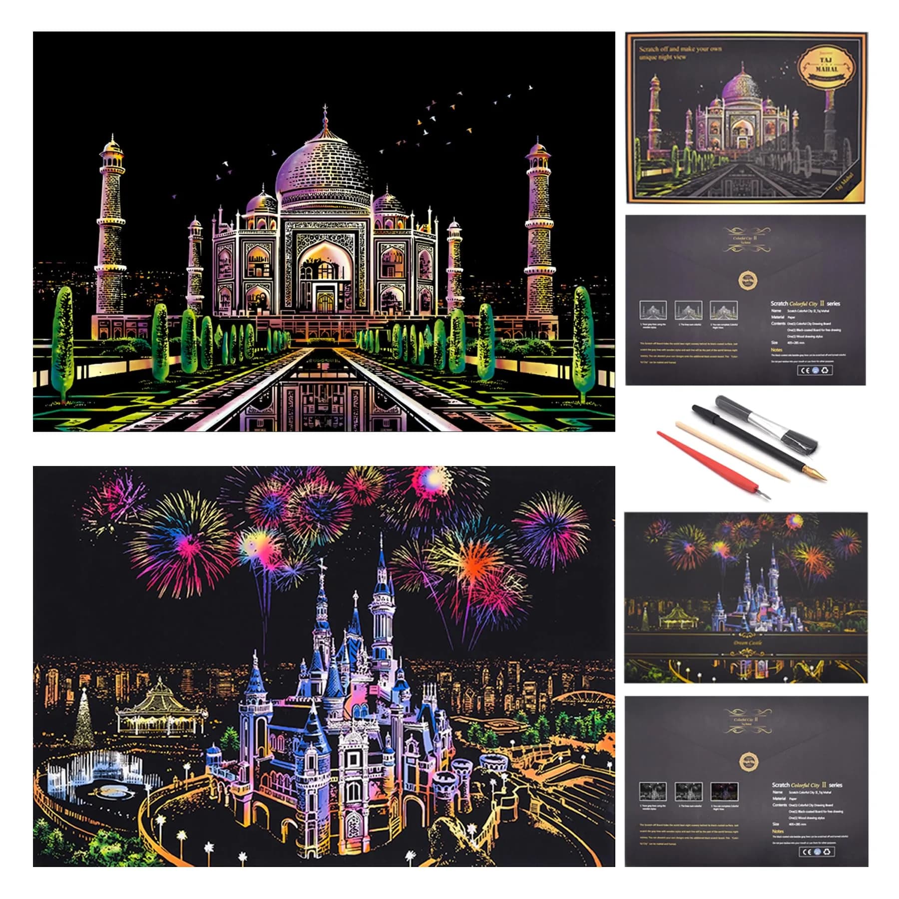 Boteen Scratch Rainbow Painting Art Paper Set with 4 Tools, 40.5cm x 28.5cm (16''x11'') | Creative Gift for Adults - main product image