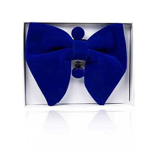 GUSLESON Velvet Big Bow Tie for Men Royal Blue | Pre-tied & Adjustable thumbnail 3
