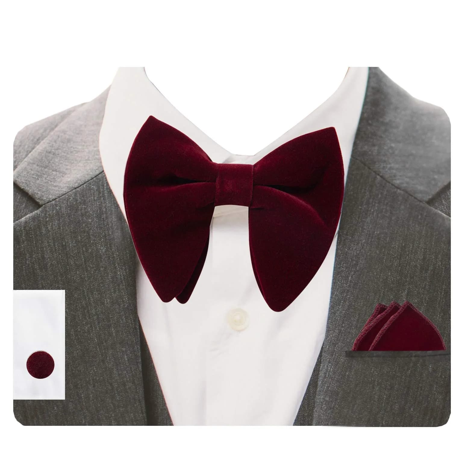 GUSLESON Velvet Big Bow Tie for Men Royal Blue | Pre-tied & Adjustable — Burgundy