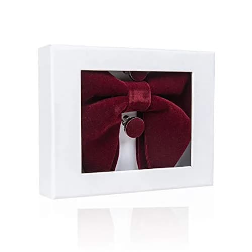 GUSLESON Velvet Bow Tie and Pocket Square Set | Burgundy Wedding Accessory thumbnail 4