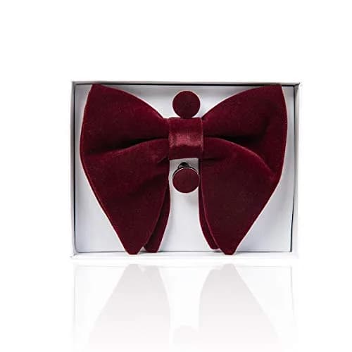 GUSLESON Velvet Bow Tie and Pocket Square Set | Burgundy Wedding Accessory thumbnail 3