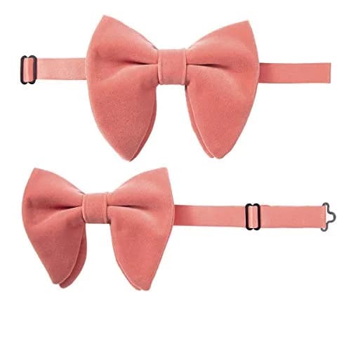 GUSLESON Coral Pink Velvet Bow Tie Set with Pocket Square & Cufflinks | Pre-tied Adjustable thumbnail 5