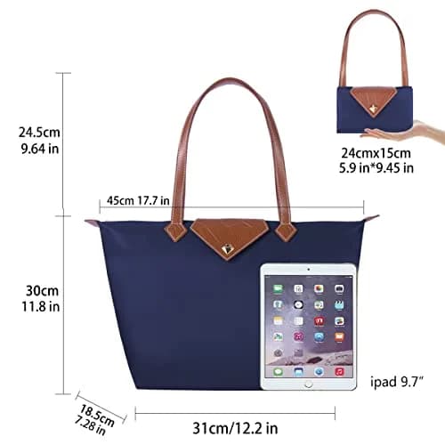 BOJLY Women's Tote Bag, Stylish Waterproof Nylon Shoulder Bag, Folding Beach Travel Bag for Work, Shopping, Blue Large | Everyday Carry Companion thumbnail 5