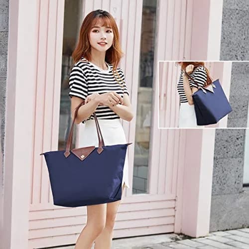 BOJLY Women's Tote Bag, Stylish Waterproof Nylon Shoulder Bag, Folding Beach Travel Bag for Work, Shopping, Blue Large | Everyday Carry Companion thumbnail 6