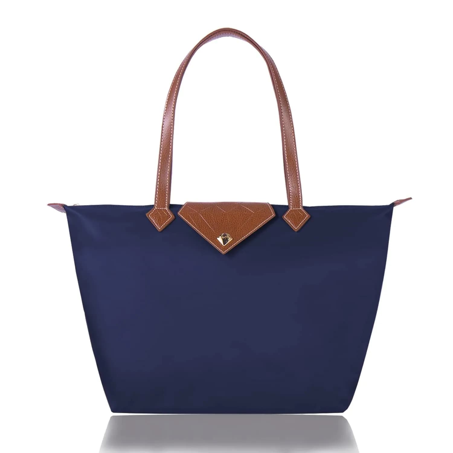 BOJLY Women's Tote Bag, Waterproof Nylon Shoulder Bag, Large Grey | Foldable Beach Travel Bag — Blue