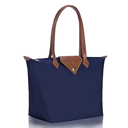 BOJLY Women's Tote Bag, Stylish Waterproof Nylon Shoulder Bag, Folding Beach Travel Bag for Work, Shopping, Blue Large | Everyday Carry Companion thumbnail 4
