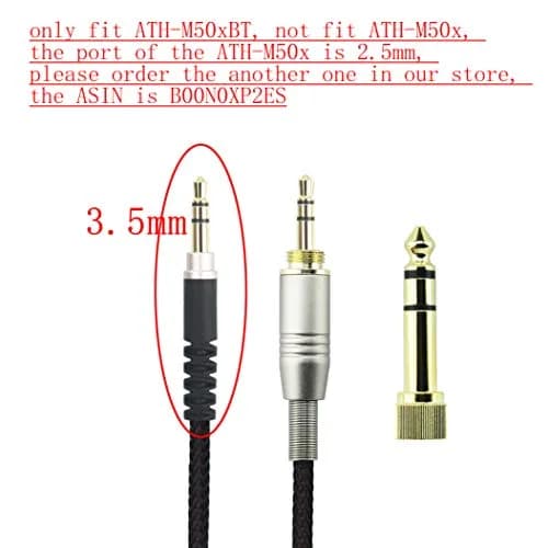 NewFantasia Replacement Audio Upgrade Cable for Audio-Technica ATH-M50xBT Headphones | 1.2m (4ft) Braided Tangle-Free thumbnail 2