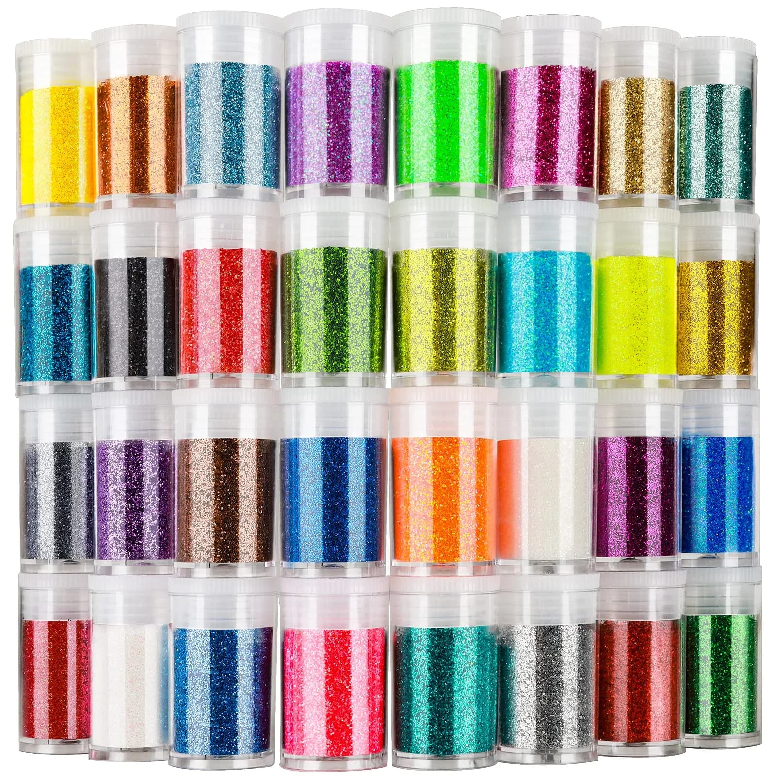 LEOBRO Glitter, 32 Colors Fine Glitter for Crafts, Resin, Body Hair Face Nail, DIY Party Decorations, Arts and Crafts | 160g Assorted Colors — A-Fine glitter