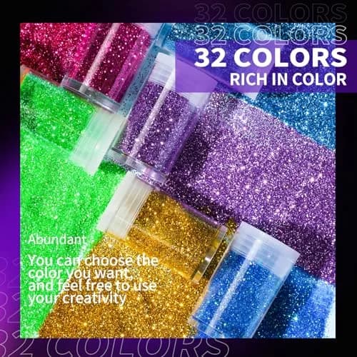 LEOBRO Glitter, 32 Colors Fine Glitter for Crafts, Resin, Body Hair Face Nail, DIY Party Decorations, Arts and Crafts | 160g Assorted Colors thumbnail 6