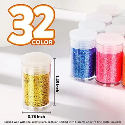 LEOBRO Glitter, 32 Colors Fine Glitter for Crafts, Resin, Body Hair Face Nail, DIY Party Decorations, Arts and Crafts | 160g Assorted Colors thumbnail 7