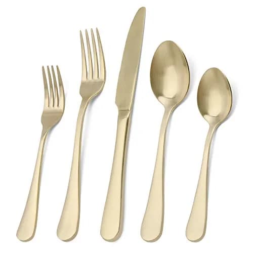 sharecook Matte Champagne Silverware Set, 20-Piece Stainless Steel Flatware Set with Satin Finish | Service for 4 thumbnail 1