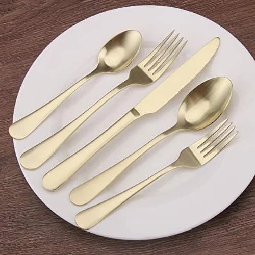 sharecook Matte Champagne Silverware Set, 20-Piece Stainless Steel Flatware Set with Satin Finish | Service for 4 thumbnail 5