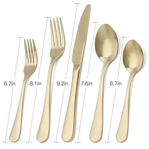 sharecook Matte Champagne Silverware Set, 20-Piece Stainless Steel Flatware Set with Satin Finish | Service for 4 thumbnail 2