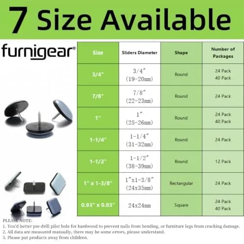 Furnigear PTFE (Teflon) Nail-On Furniture Glides for Carpet & Hard Floors, 1 inch Round Sliders (40 Pack, Grayish Blue) | Move Heavy Furniture Easily thumbnail 3