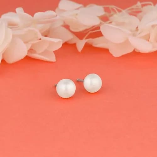 GIVA Sterling Silver Pearl Stud Earrings 8mm (0.31 inches) | Classic Elegance for Everyday Wear thumbnail 3
