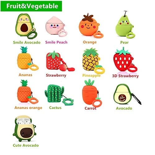 LEWOTE Silicone Case Compatible for Apple Airpods 1&2 | Cute Fruit & Vegetable Series (Smile Avocado) | Impact Absorbent 5g thumbnail 2