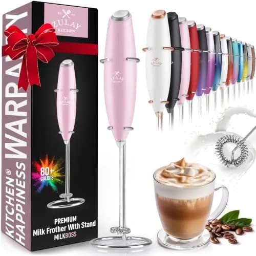 Zulay Kitchen Powerful Milk Frother with Upgraded Titanium Motor, Handheld Electric Whisk, Innocent Pink | Froths Milk in Seconds thumbnail 1