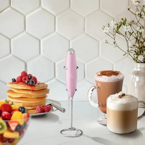 Zulay Kitchen Powerful Milk Frother with Upgraded Titanium Motor, Handheld Electric Whisk, Innocent Pink | Froths Milk in Seconds thumbnail 4